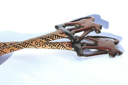 Dark Brown Baboon themed Olive Wood Spoon and Spork/ Fork Giftsets. Zimbabwe hand Carved and gouged Artwork for wall or table decor gifts