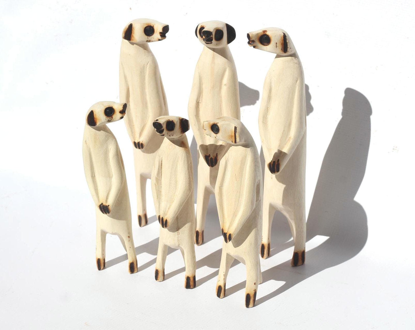 Set of 3 Meerkat NEW Design Jacaranda Wood sculptures. Hand Carved figurines. Home/Office decor African Art. Suricate/Mongoose handmade