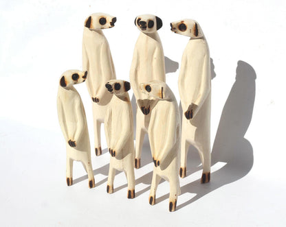 Set of 3 Meerkat NEW Design Jacaranda Wood sculptures. Hand Carved figurines. Home/Office decor African Art. Suricate/Mongoose handmade