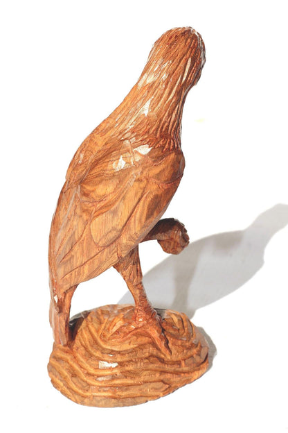 African Eagle standing on one leg, Olive Wood Zimbabwe Handcarved bird for home decor. Ready to Ship African Art