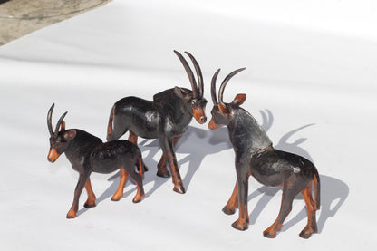 African Sable Antelopes herd of 3 Handcarved olive Wood decor figurine. Zimbabwean Giant Sable Carving. Safari Animals Ready to Ship gift
