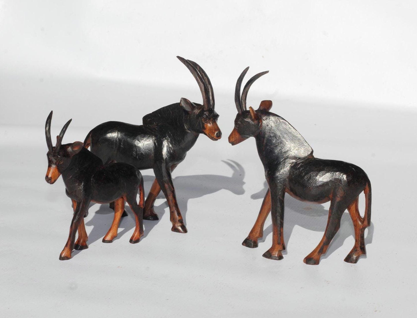 African Sable Antelopes herd of 3 Handcarved olive Wood decor figurine. Zimbabwean Giant Sable Carving. Safari Animals Ready to Ship gift