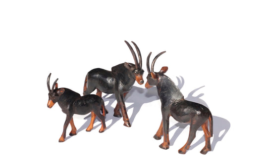 African Sable Antelopes herd of 3 Handcarved olive Wood decor figurine. Zimbabwean Giant Sable Carving. Safari Animals Ready to Ship gift