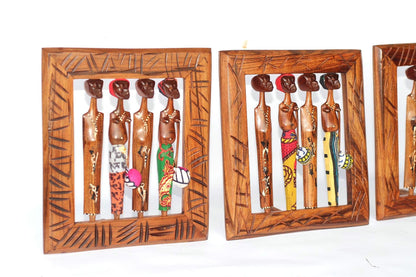 Mozambique Sandalwood Hand Carved African Couples on a gouged smooth polished frame. Wall Hanging or Table Decor. Ready to Ship Gift