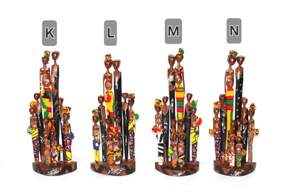 Tall Mozambique Sandalwood carved Maasai Family of 6 or 10. Handmade African Art Decorations. Kitenge Clothed, Painted Sculptures/Figurines