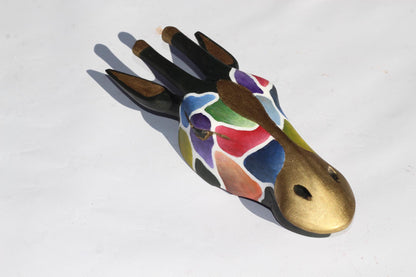 Painted Olive wood Giraffe Head Trophy wall decor Mask. Lifelike Zimbabwean Handcarved African  Art gifts by Philip Dokwani. Ready to Ship