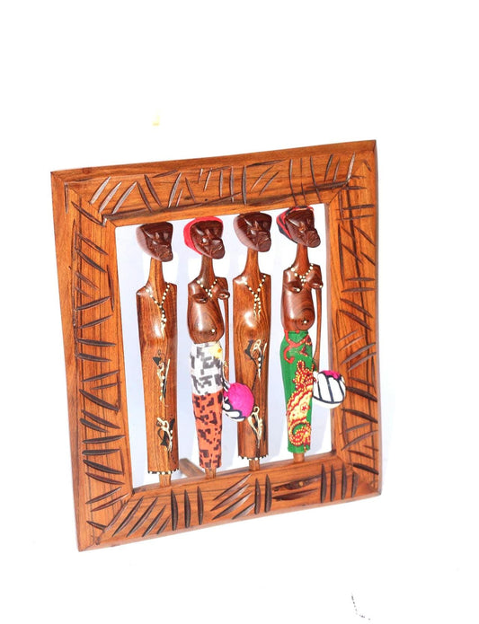 Mozambique Sandalwood Hand Carved African Couples on a gouged smooth polished frame. Wall Hanging or Table Decor. Ready to Ship Gift