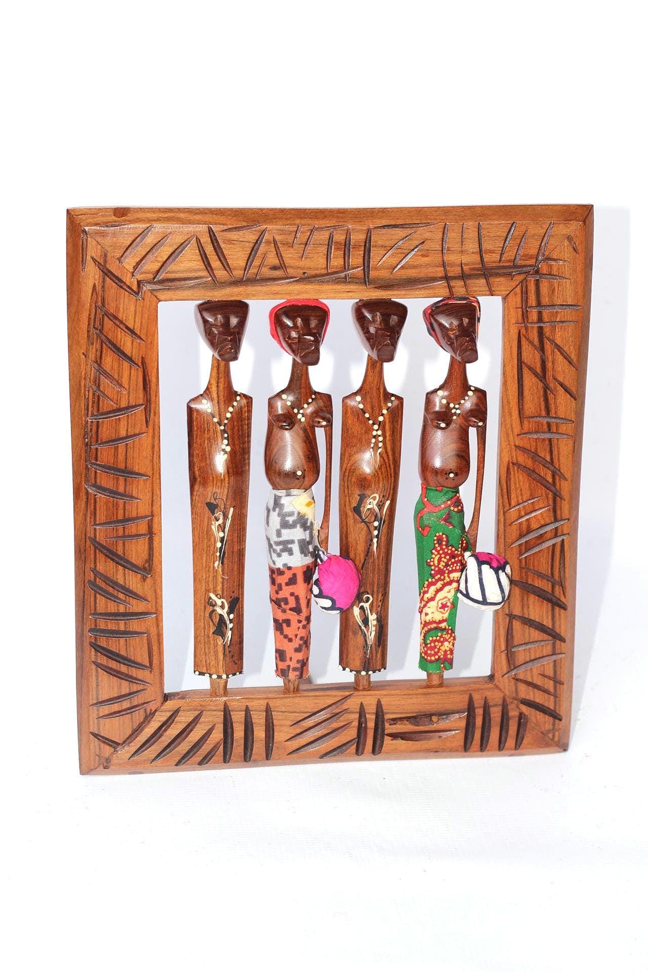 Mozambique Sandalwood Hand Carved African Couples on a gouged smooth polished frame. Wall Hanging or Table Decor. Ready to Ship Gift