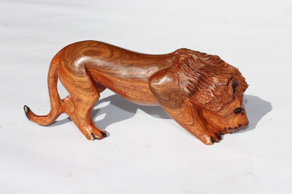 Set of 3 Handcarved African Olive Wood Prowling Lions. Zimbabwean/ African Wood Sculpture .African Wildlife Decor, Graduated Pride of Lions.
