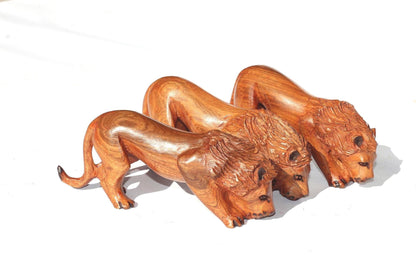 Set of 3 Handcarved African Olive Wood Prowling Lions. Zimbabwean/ African Wood Sculpture .African Wildlife Decor, Graduated Pride of Lions.