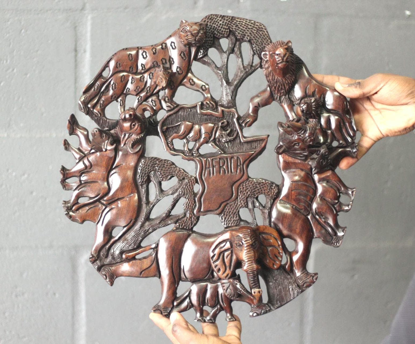 Iron wood 3D handcarved Big five animals and African Map wall decor. Wildlife /Safari Themed Malawi handmade gifts, Ready to Ship Worldwide