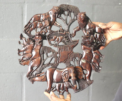 Iron wood 3D handcarved Big five animals and African Map wall decor. Wildlife /Safari Themed Malawi handmade gifts, Ready to Ship Worldwide