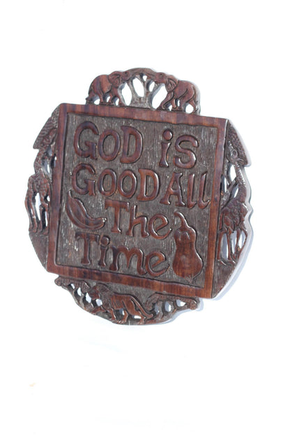 Malawian Handcarved Ironwood Wall Hanging, With God All Things Are Possible, African Wildlife Religious Plaque. Unique Christian Art Gift