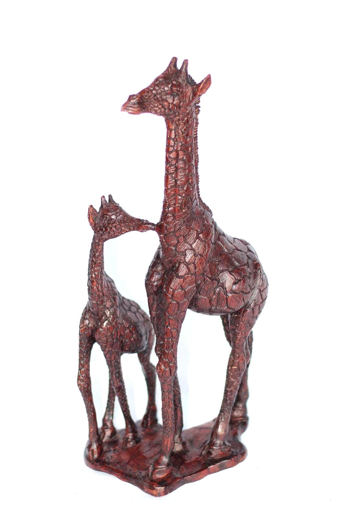 Fine Art Lifelike Iron Wood Dark Brown Giraffes standing figurines. Zimbabwean handcarved Art Sculpture. Home/office decor African gift