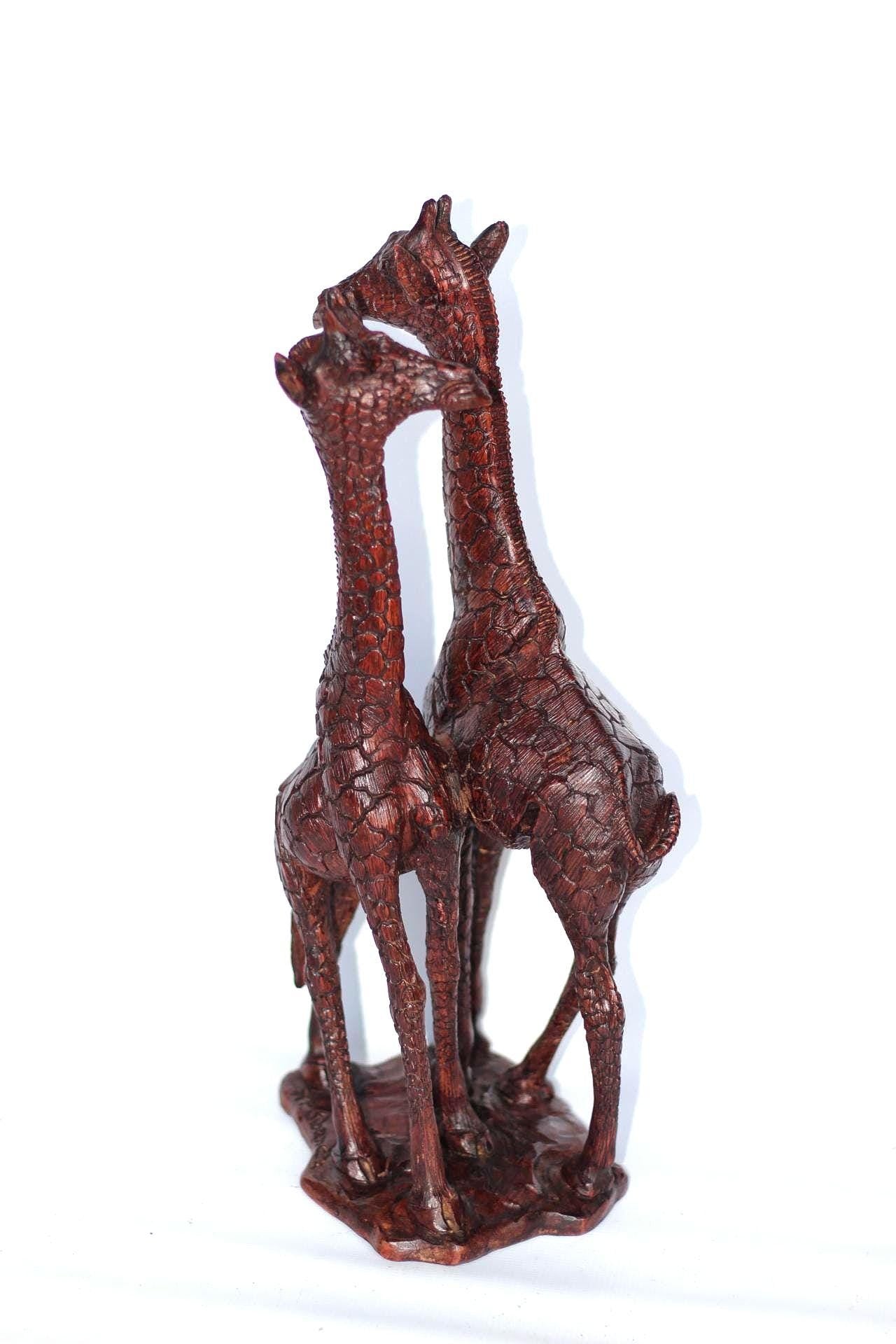 Fine Art Lifelike Iron Wood Dark Brown Giraffes standing figurines. Zimbabwean handcarved Art Sculpture. Home/office decor African gift
