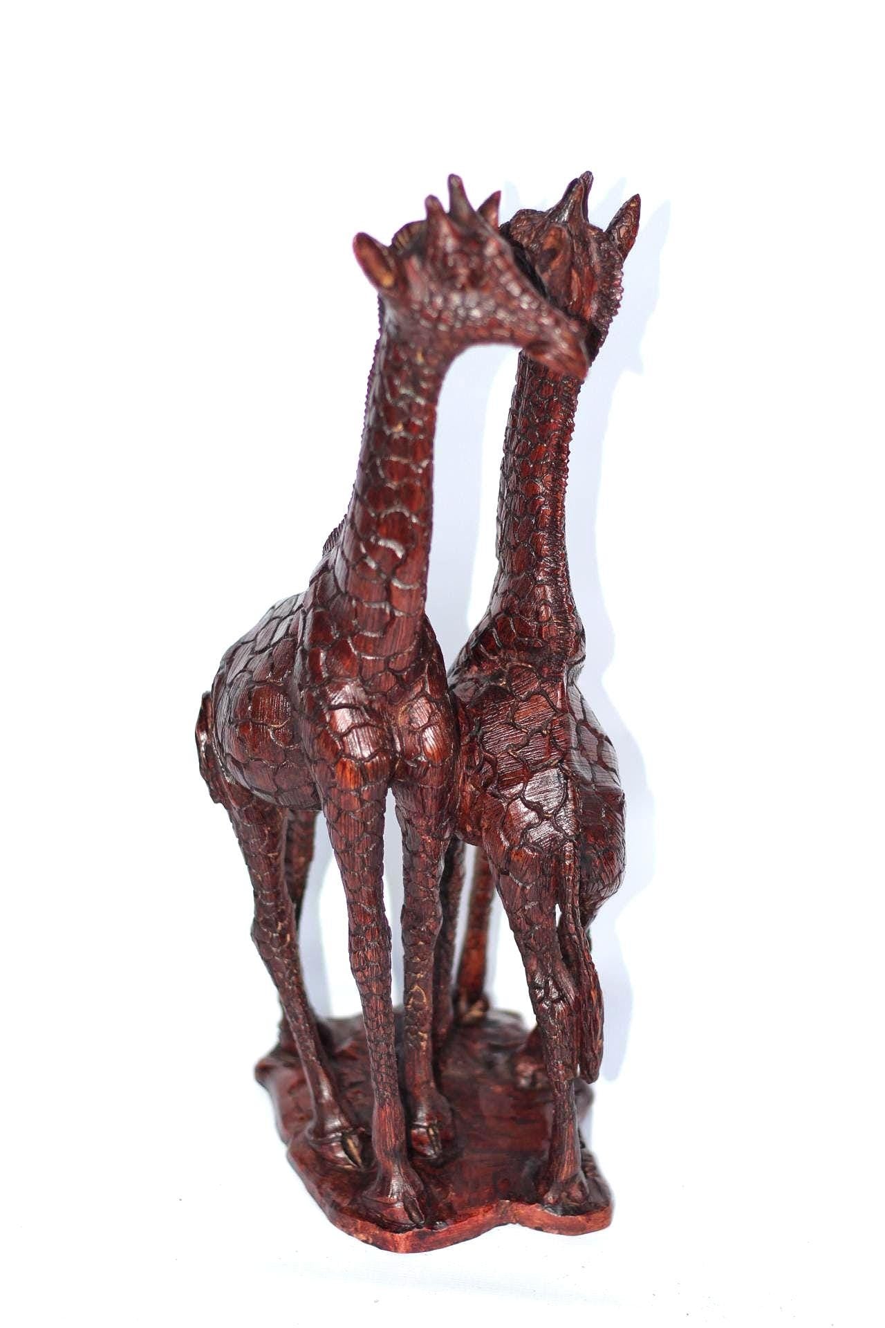 Fine Art Lifelike Iron Wood Dark Brown Giraffes standing figurines. Zimbabwean handcarved Art Sculpture. Home/office decor African gift