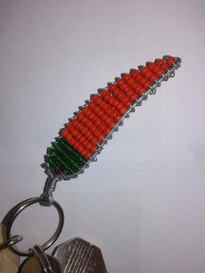 10 x Red/Green beaded Chilli Pepper key holder  bead and wire Key Chain. Handmade theme party thank you gifts keychain South African keyring