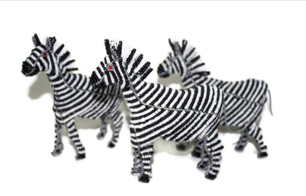 Custom order for Jenny : Giraffe,  Elephant,  Zebra Beaded Animals by Job Guwhe